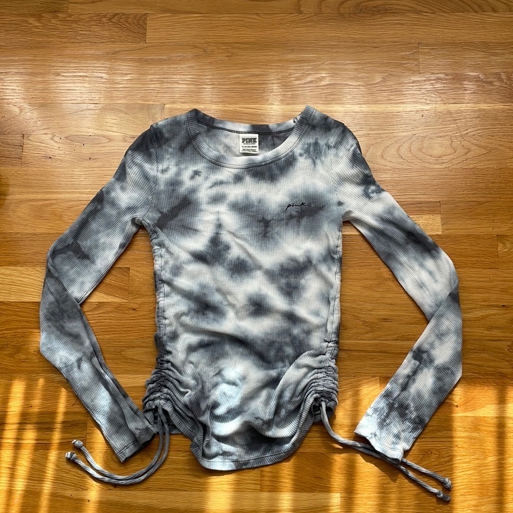 PINK blue and white tie dye long sleeve shirt